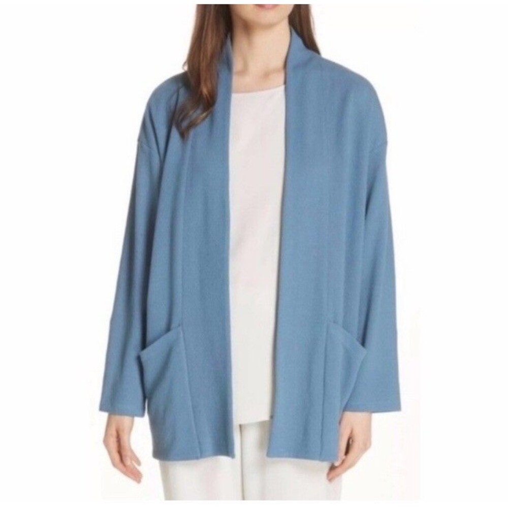 EILEEN FISHER Chambray Kimono Jacket Diagonal Eco Knit Organic Women SZ Medium